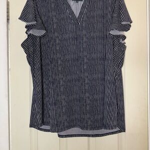 Adrianna Papell Navy and White Striped Top